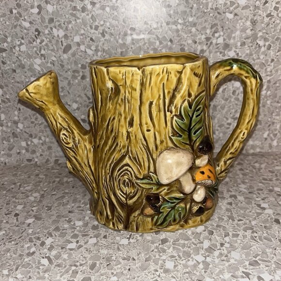 Merry Mushroom Ceramic Watering Can Planter 1970 Geo Z. Lefton Orig Sticker Vtg - Picture 1 of 12